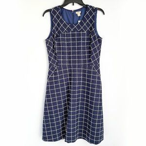 J Crew Factory Twill A-Line Sleeveless Dress Womens 8 Navy Checkered New w/ Tag